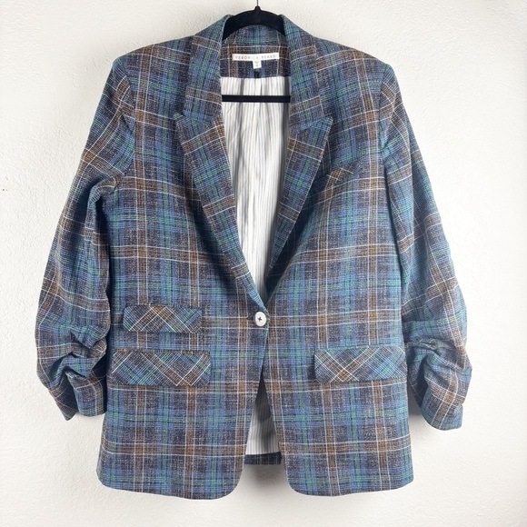 Veronica Beard Martel Dickey Cotton Linen Blend Plaid Dickey Jacket Blazer 12 - Picture 2 of 10